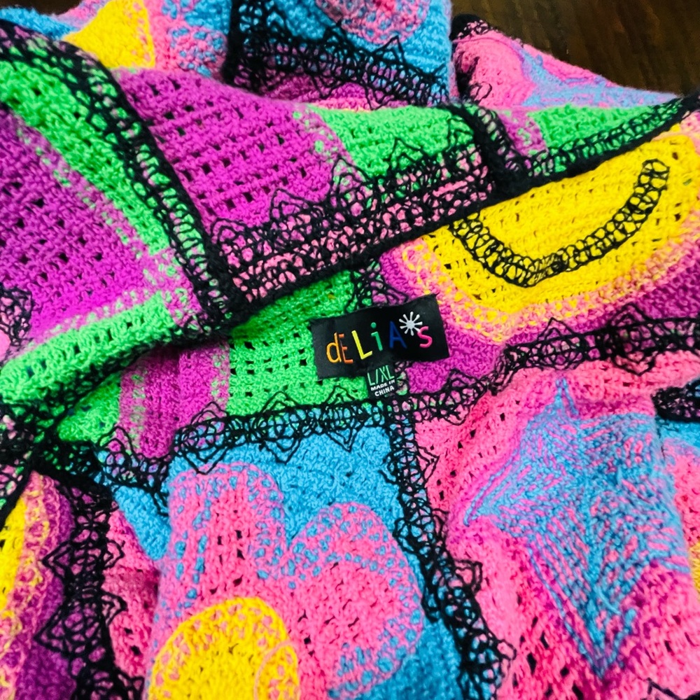 Colorful Crochet Cardigan dusterwith Smiley Faces. Smile all day!! - Picture 12 of 16